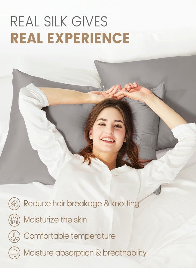 THXSILK 100% Natural Mulberry Silk Pillowcase for Hair and Skin, Grade 6A+ Pillowcase with Hidden Zipper, Soft Breathable Smooth Both Sided Silk Pillow Cover(Standard 20x26inch, Grey) - Image 3